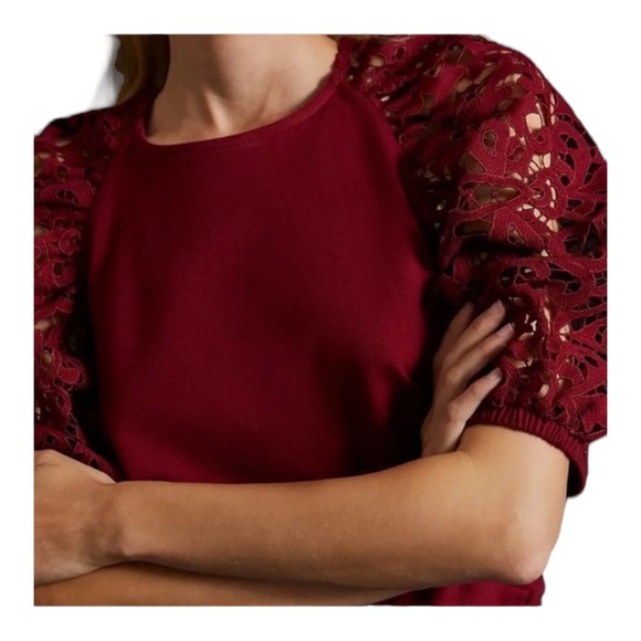 Anthropologie DOLAN Lace-Sleeve Sweatshirt Wine XXS - Picture 4 of 8